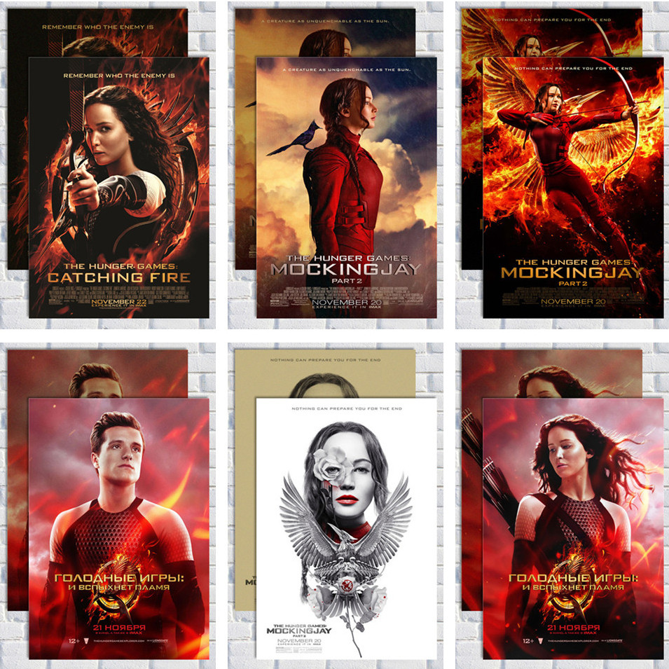 饥饿游戏 詹妮弗劳伦斯 嘲笑鸟电影海报复古牛皮纸装饰画墙贴包邮