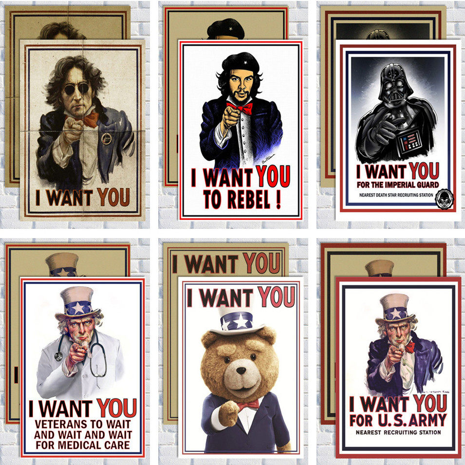 i want you 山姆大叔 恶搞 复古怀旧二战征兵励志老海报装饰画