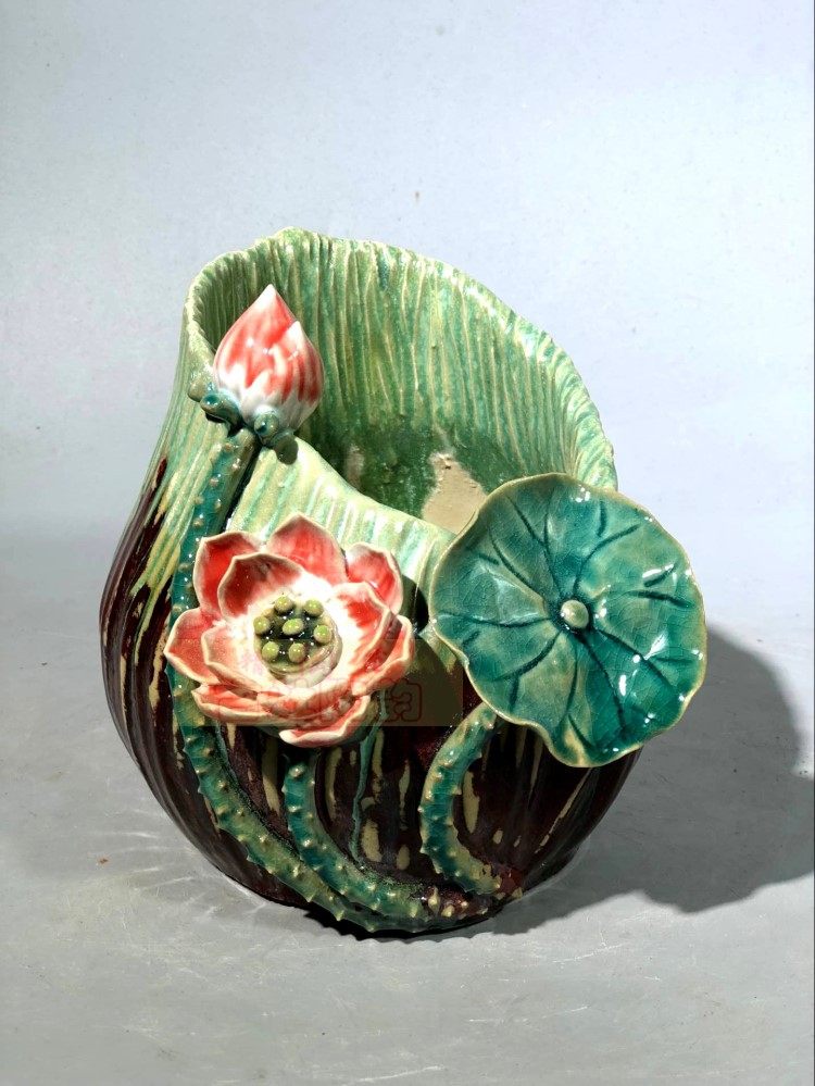 陶瓷工艺品石湾公仔家居装饰品礼品客厅桌面摆件植物小花瓶促销