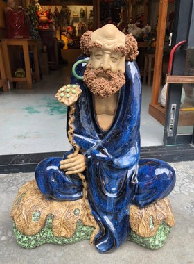 陶瓷工艺品石湾公仔家居装饰 品礼品客厅招财桌面摆件坐达摩悟道