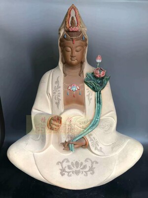 石湾公仔摆件客厅陶瓷持莲观音