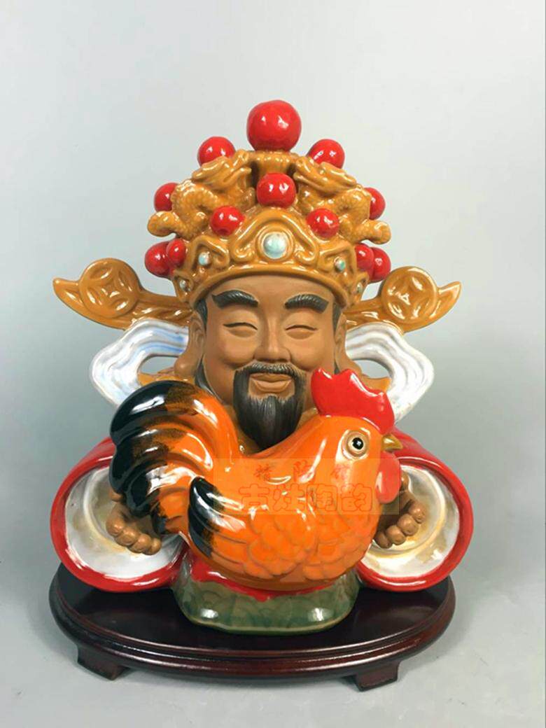 陶瓷工艺品石湾公仔家居装饰品礼品客厅生肖鸡摆件财神到钱罐促销