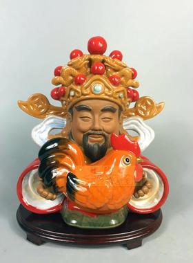 陶瓷工艺品石湾公仔家居装饰品礼品客厅生肖鸡摆件财神到钱罐促销