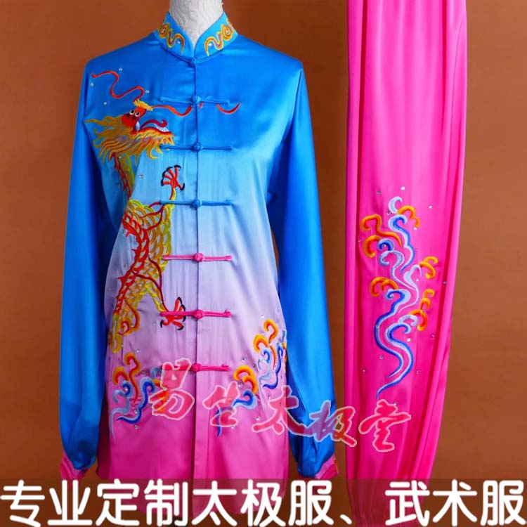 2024新款真丝绸红白刺绣龙男女太极拳表演比赛服练功服凤凰二件套