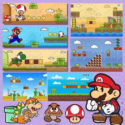 8090后怀旧街机游戏马里奥超级玛丽场景图标插画矢量设计素材