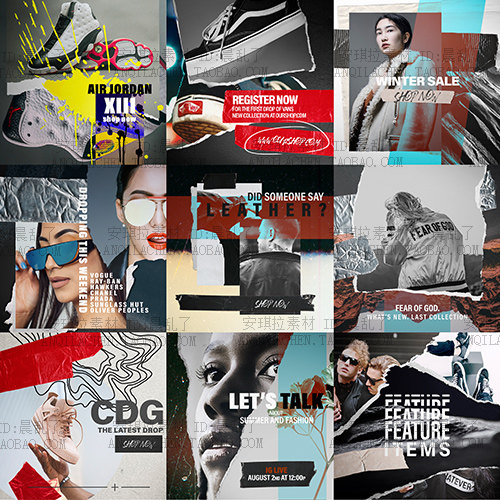 个性创意颓废风手撕纸胶带粘贴潮人海报模板psd素材