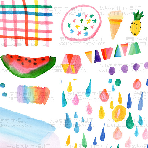 手绘水彩童趣色彩色块夏天雨点元素透明免抠png手账装饰设计素材