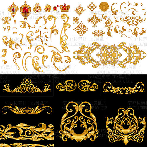复古欧式巴洛克宫廷风金色立体边角花纹边框矢量eps设计素材