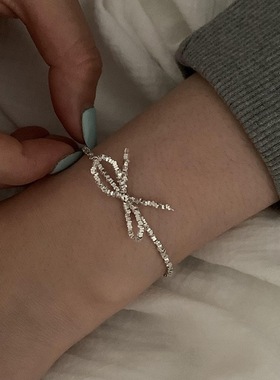 甜美蝴蝶结手链女个性时尚碎银组合S925镀银手环ins风网红手饰潮