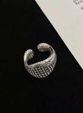 几何镂空网格面包戒指女个性时尚气质开口指环ins风设计感食指戒