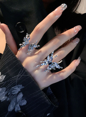 欧美夸张液体蝴蝶戒指女复古镀银时尚骨碟开口指环气质百搭食指戒