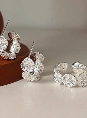 甜酷花朵戒指女简约百搭气质个性C型花环耳钉时尚小众个性配饰品