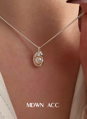 豆荚形仿珍珠项链女时尚气质S925镀银韩版简约锁骨链ins文艺毛衣