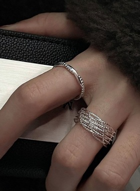 波光闪闪戒指女精致甜酷叠戴几何线条麻花开口指环ins风食指戒潮