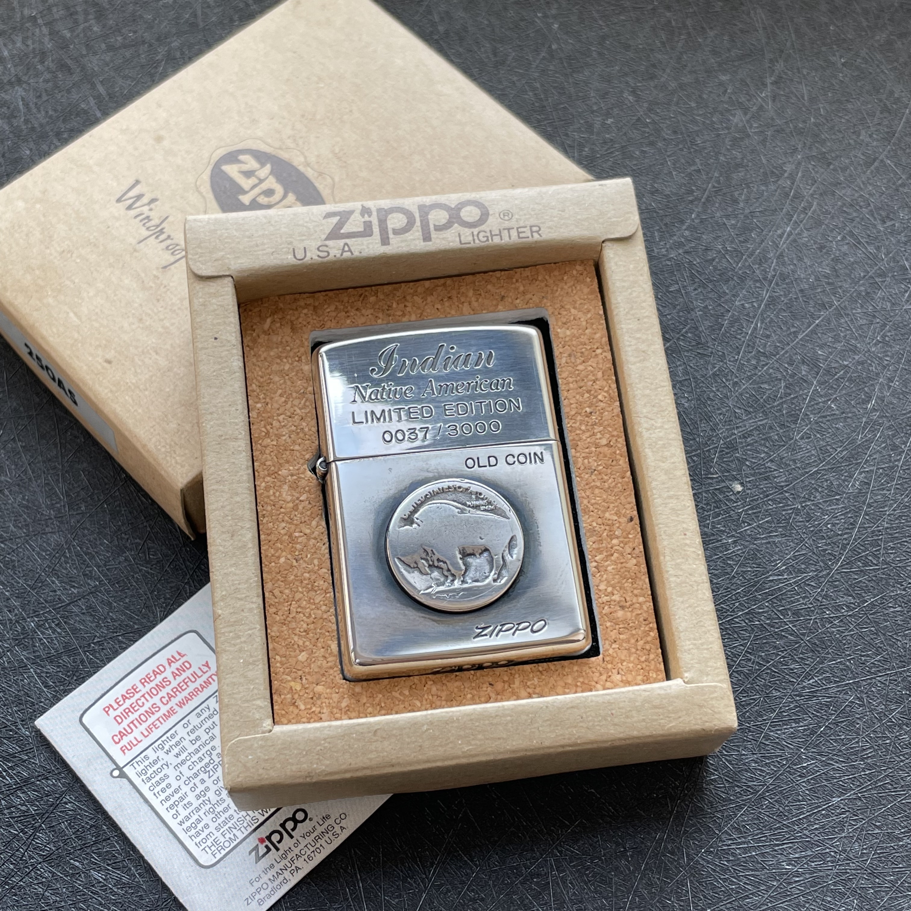 Zippo原装正品 1992年镀银 印第安野牛 限量3000