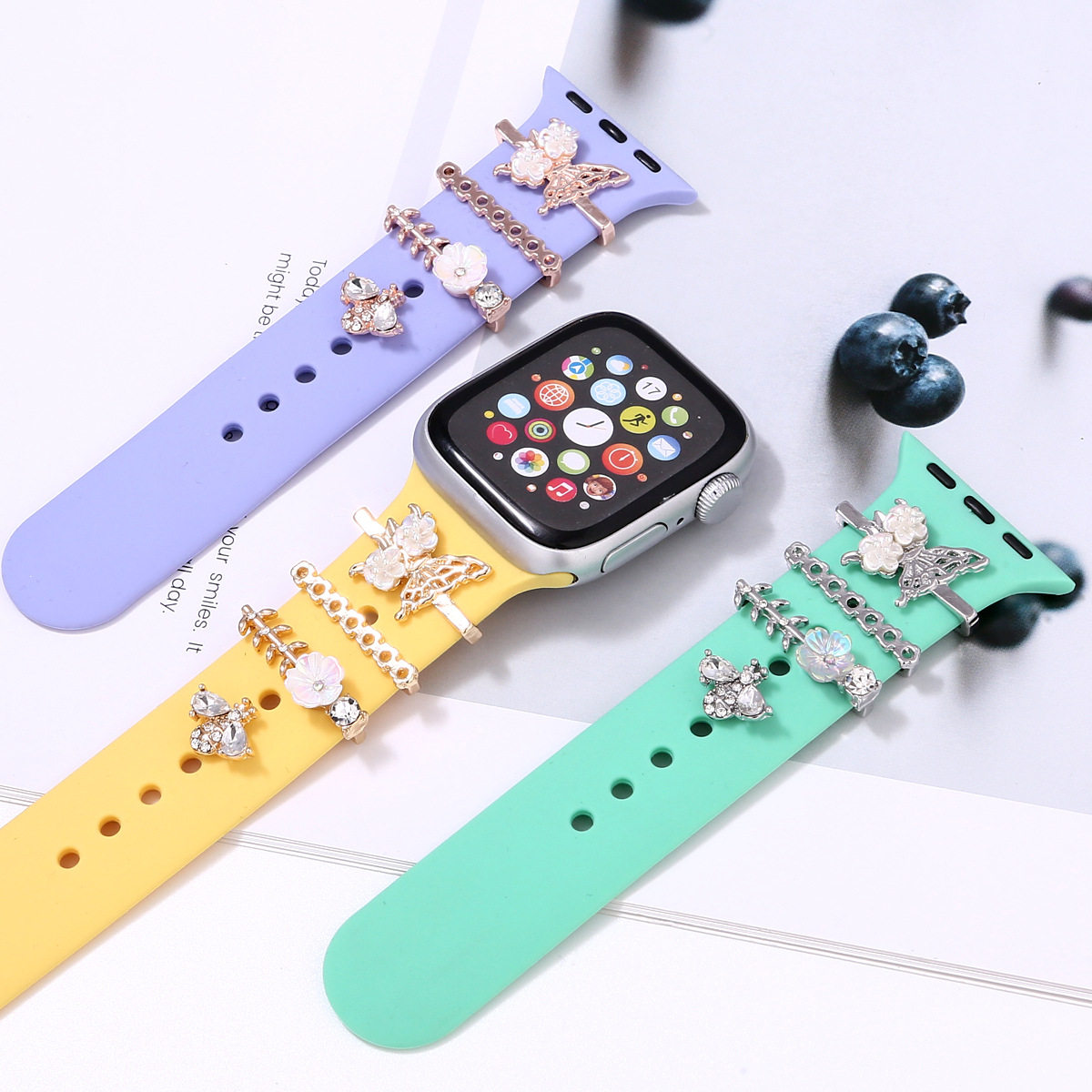 适用于苹果手表装饰环Apple watch硅胶表带蝴蝶镶钻装饰扣 装饰钉,智能设备,智能手表手环表带/腕带,淘宝优惠券,粉丝福利购,淘宝优惠卷