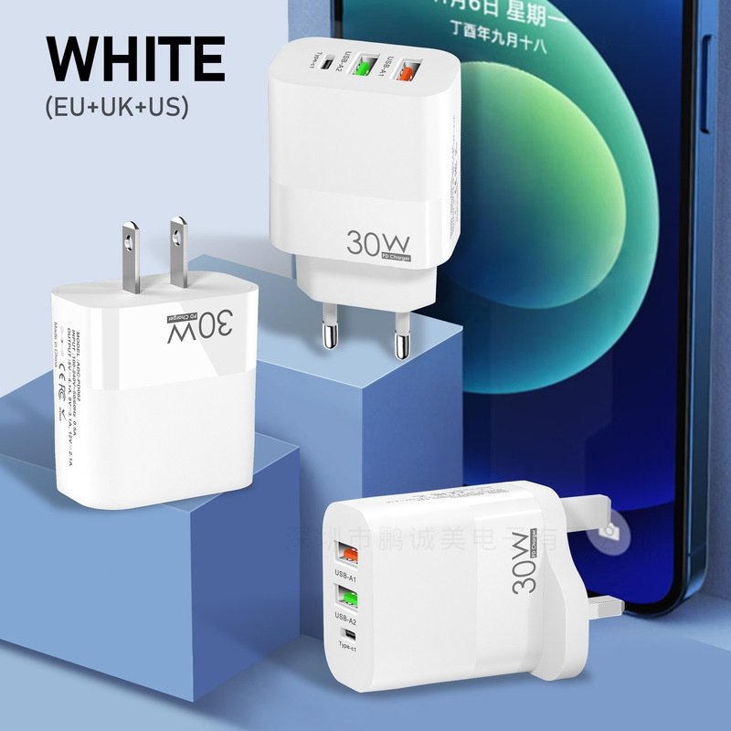 1TYPE-C+2USB口手机30W充电器欧美英规PD20W+Q