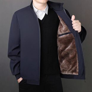 中老年爸爸装 外套男新款 带毛领保暖加厚夹克男 加绒冬装 2025年冬季