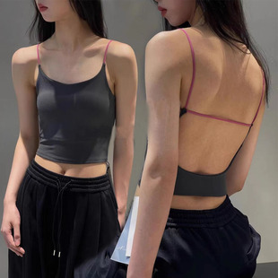 美背性感百搭运动透气纯棉文胸背心女 吊带露背带胸垫一体式 爆款