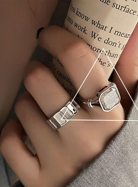 Mary poole方形锆石戒指镀925纯银冰晶白时尚ins潮开口可调节指环