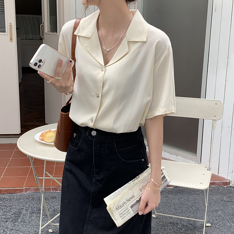 Real shot spring and summer Korean version new style thin shirt loose and versatile short sleeve shirt real price