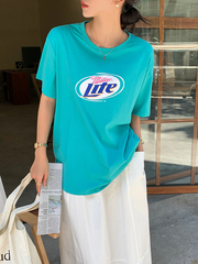 Real shooting summer Korean new loose and versatile letter printing Casual Short Sleeve T-Shirt real price