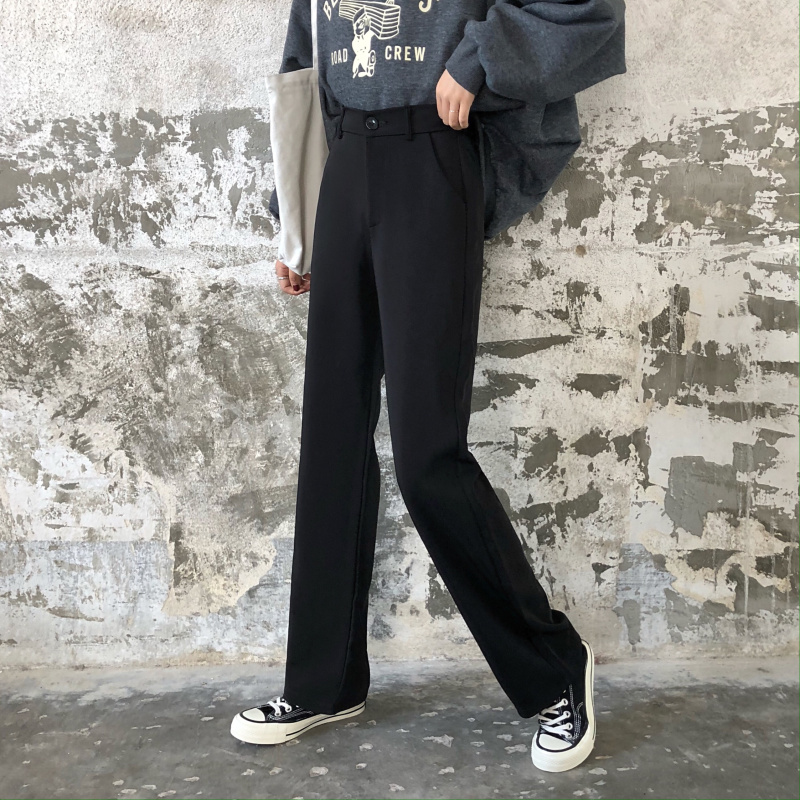 Real photo autumn and winter new Korean black high waist drop casual pants straight tube wide leg pants real price