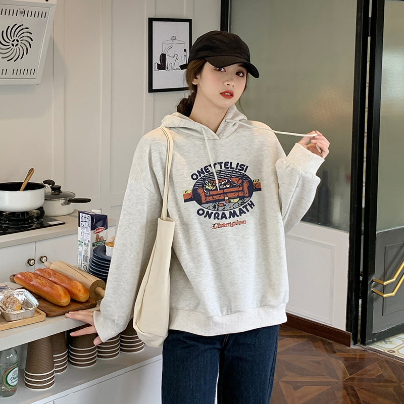 Real price of Korean new style retro printed loose and versatile Plush thickened Hoodie