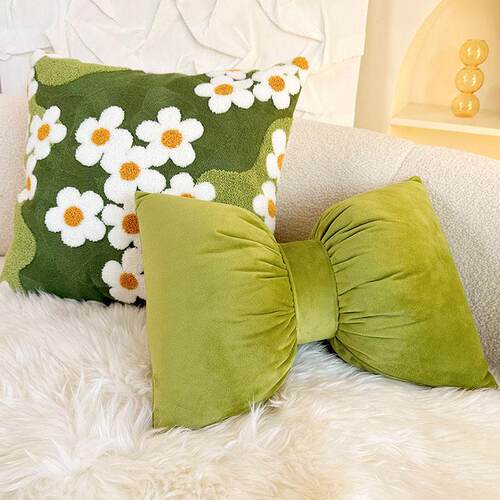 北欧ins苔藓绿蝴蝶结抱枕