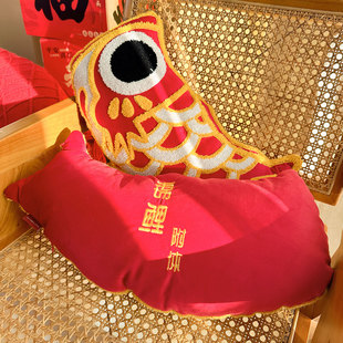 新年红色锦鲤抱枕创意国风沙发客厅装饰床上靠背结婚喜庆靠枕礼物