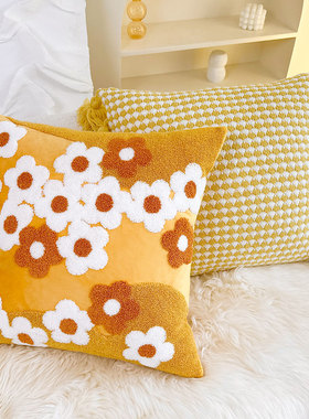 可爱小清新花朵抱枕套黄色客厅沙发床上飘窗法式靠枕卧室靠垫腰枕