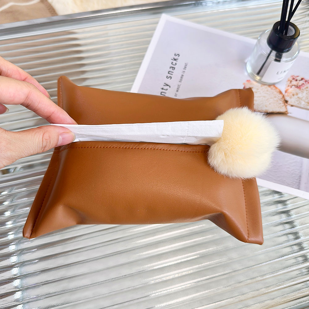 毛球皮质纸巾盒轻奢车载收纳