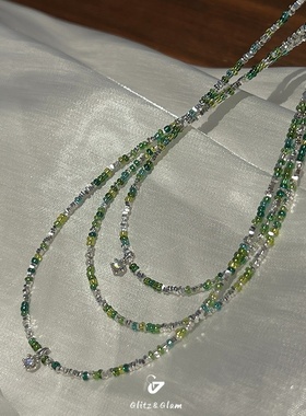 s925银彩色绿茵渐变碎银子项链