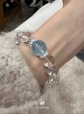 海蓝宝水晶白水晶手链手串女露思同款爆款轻奢小众高级感养生手链