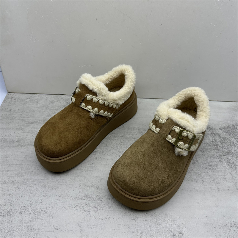 工厂处理2025新款时尚加绒勃肯鞋女冬季保暖毛绒厚底休闲女棉鞋