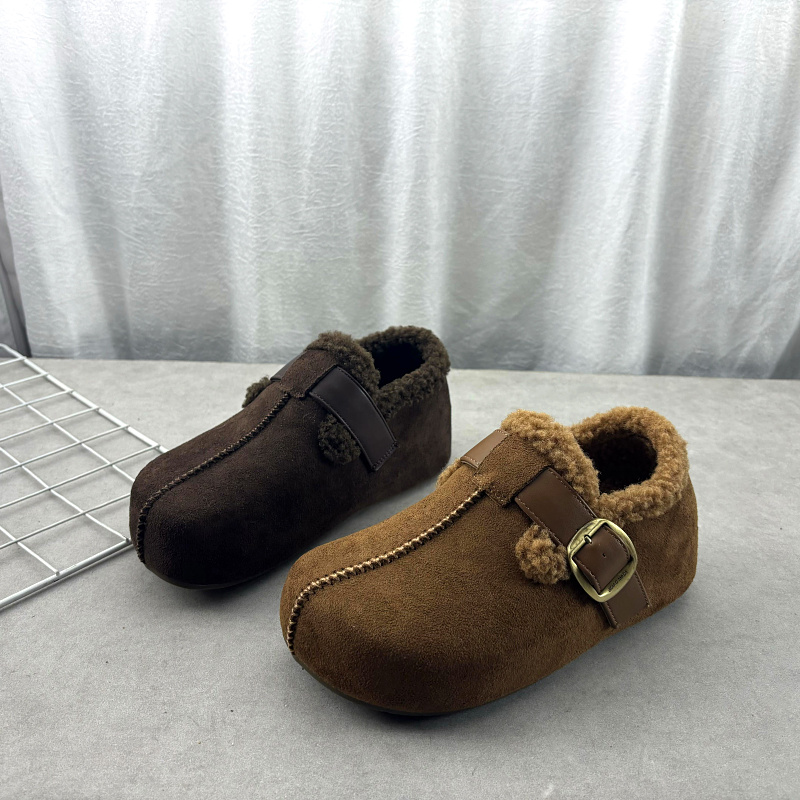 工厂处理2025新款时尚加绒勃肯鞋女冬季保暖毛绒休闲鞋防滑女棉鞋