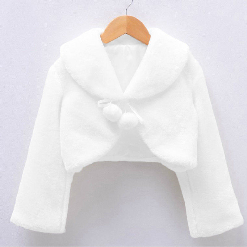 2021秋冬季韩版加厚毛绒披肩女童外套花童礼服外搭儿童演出服白色