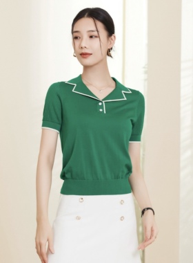 文浩丝华天丝夏款服装亲肤针织衫上衣翻领短袖气质百搭305521