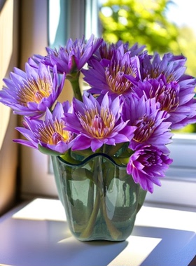 紫蓝色紫色睡莲鲜花带花苞鲜切花水培室内插花广州基地新鲜直发