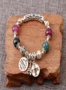 猫眼石手链手工藏银玉石手串精美女士猫眼石饰品