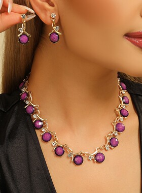 项链女款2025新款高级感气质复古项饰镶钻做旧树叶花朵金属项链