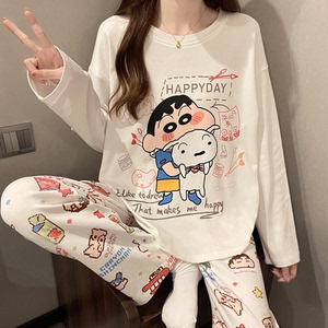 蜡笔小新睡衣女春秋长袖学生卡通宽松新款清新可爱居家服套装
