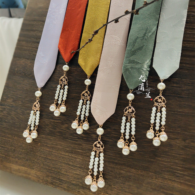 暗纹提花珠珠挂饰发带复古古风汉服发饰汉元素原创明制提花发绳