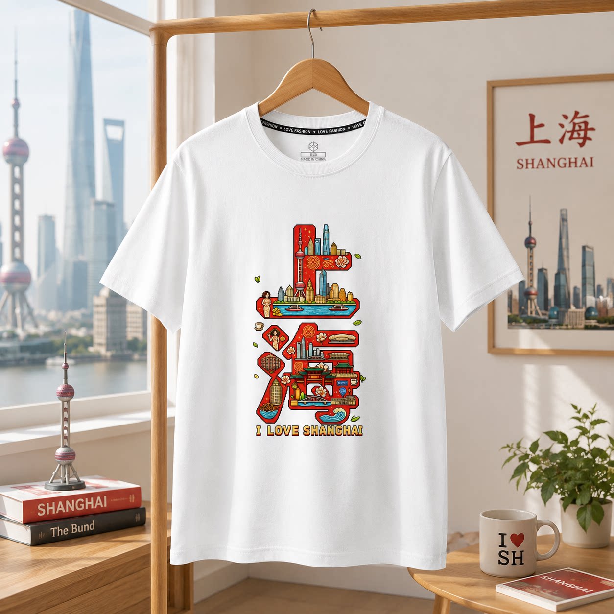 短袖我爱上海城市短袖T恤礼物外国友人旅游衣服元素原创设计大码图片