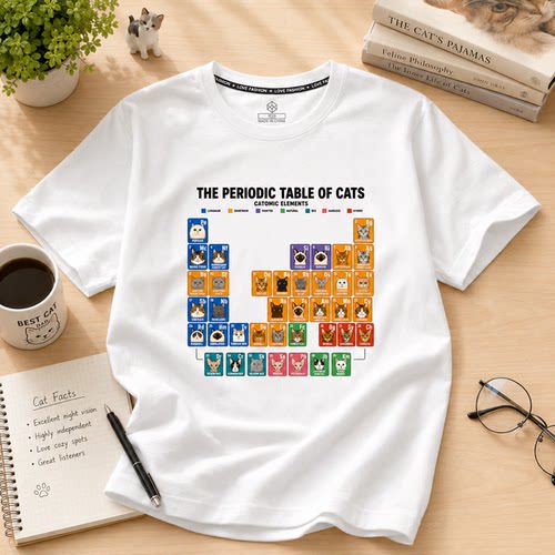 THE PERIODIC TABLE OF CATS猫咪元素周期表短袖T恤趣味印花学生