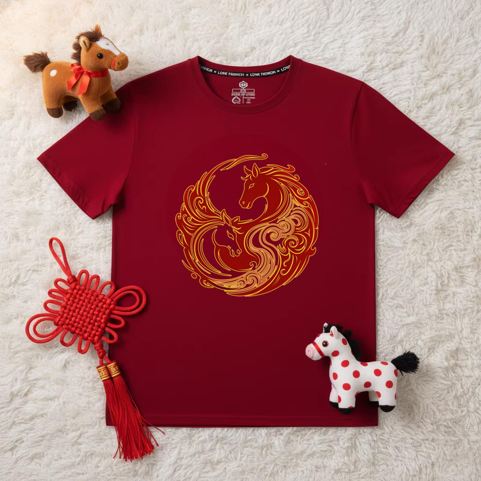 2026新年酒红色生肖纯棉T恤短袖祥云中国风太极元素的衣服国潮,男装,T恤,淘宝优惠券,粉丝福利购,淘宝优惠卷