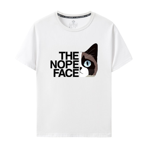 2025夏短袖T恤趣味文字创意the nope face恶搞男女情侣装大码猫咪