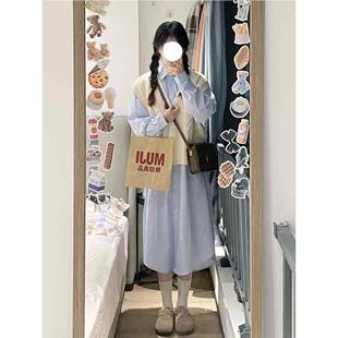 单件/两件套韩系甜美风别致长袖连衣裙外搭时尚针织背心坎肩马甲