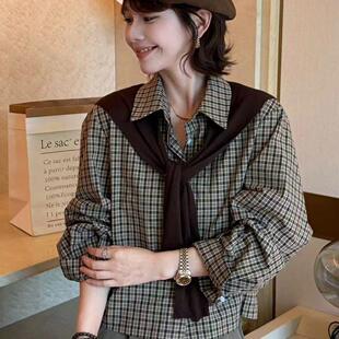 韩系2026秋季新款格子衬衣女设计感披肩搭配衬衫时尚显瘦短款上衣