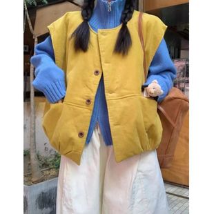 小个子森系马甲ins灯芯绒减龄外套背心春季新款拉链毛衣两件套装